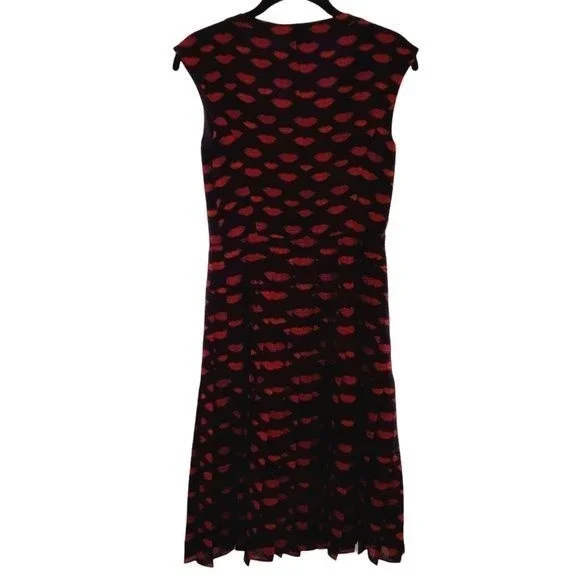 Halogen Sleeveless Pleated Dress Lined Belted Lips Print Women Size 0P - Picture 4 of 12